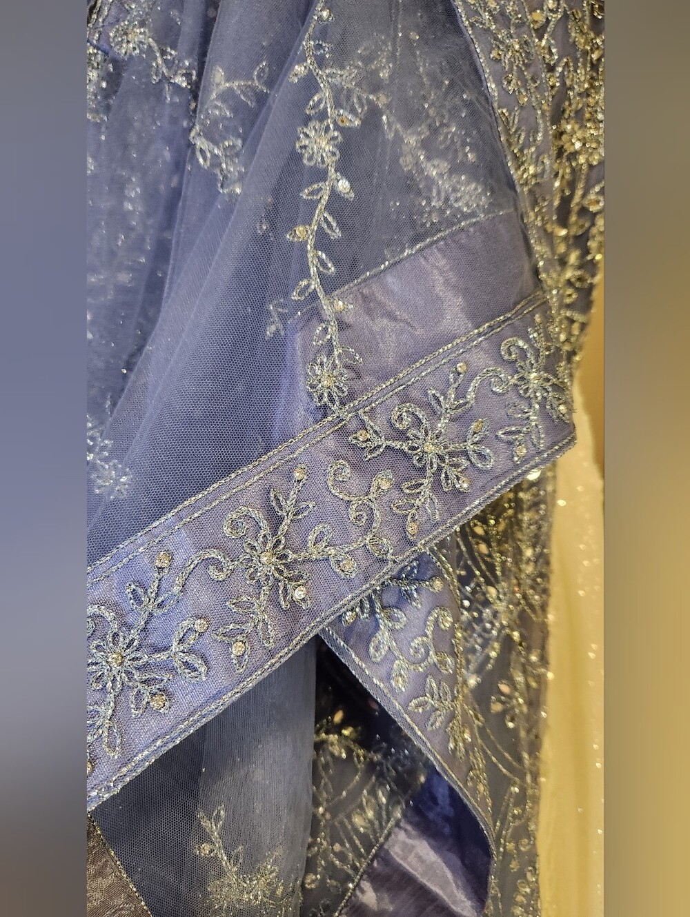 Stunning Luxe Periwinkle Sparkly Mirrored Anarkali Gown & Dupatta Set - Picture 11 of 13